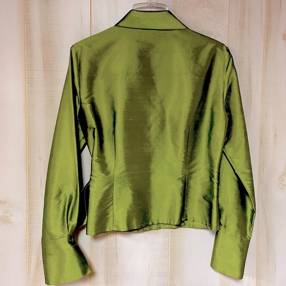 Sunny Leigh Green Silk Cross-Front Collared Tie Wrap Blouse Top Sz 8 - Picture 2 of 7
